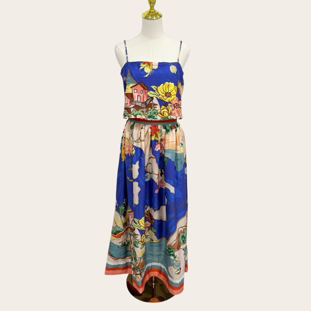 Antonio Melani NWT Evie Callista Ocean Blue Print Sleeveless Maxi Skirt Set $298 - Picture 4 of 16